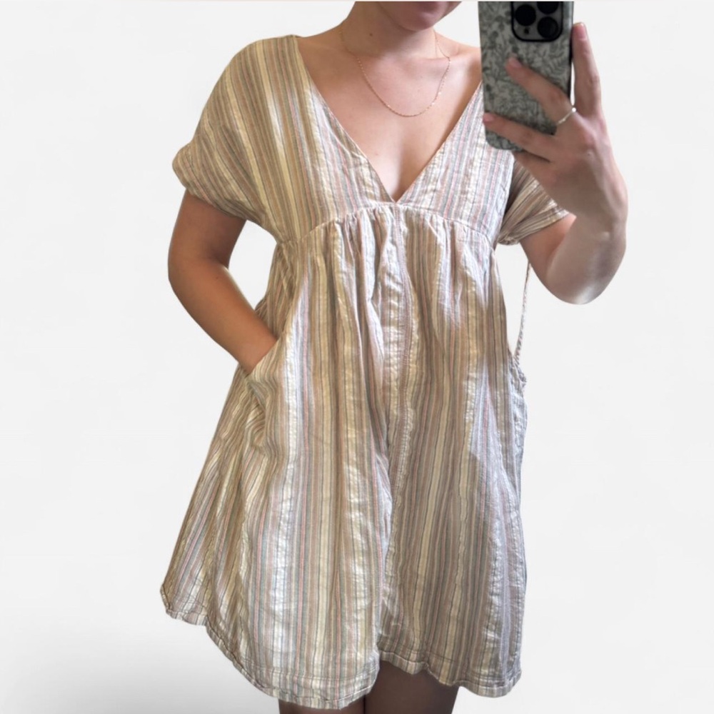 Urban Outfitters Striped V-Neck Dress with Pockets